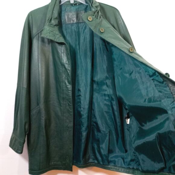 Vintage 80s forest green leather coat Jacqueline Ferrar jacket M - Picture 7 of 11